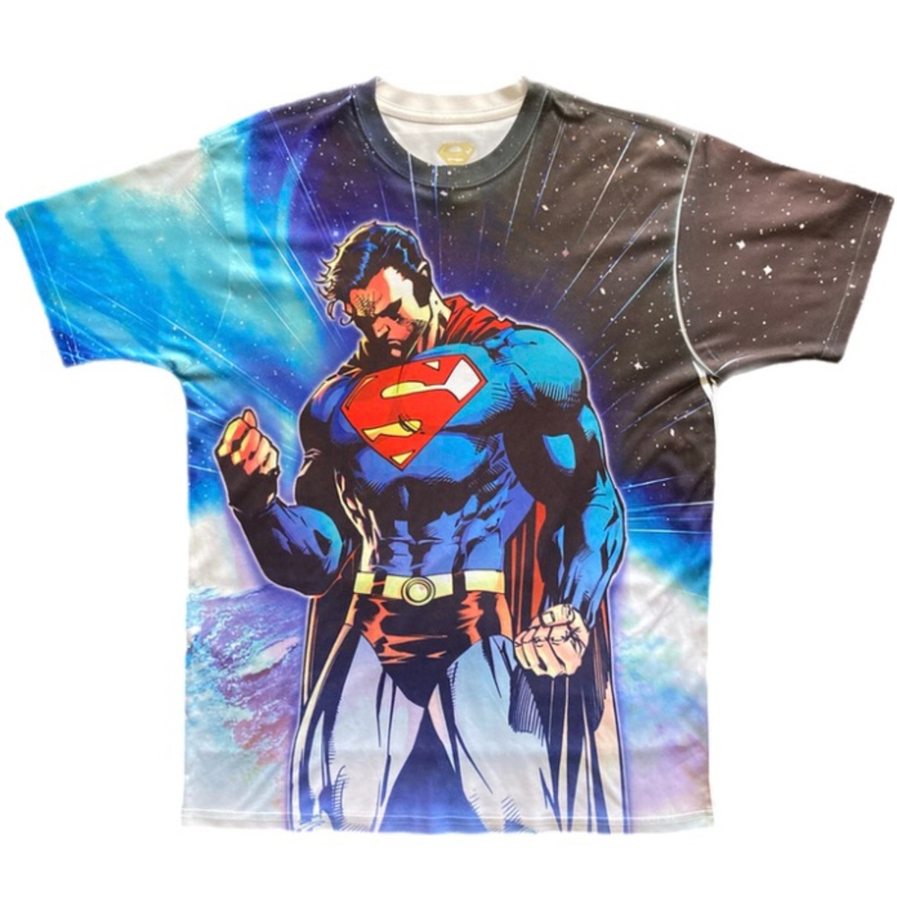 SuperMan T-Shirt Men's Large Man of Steel DC Comic Book All Over Print Polyester